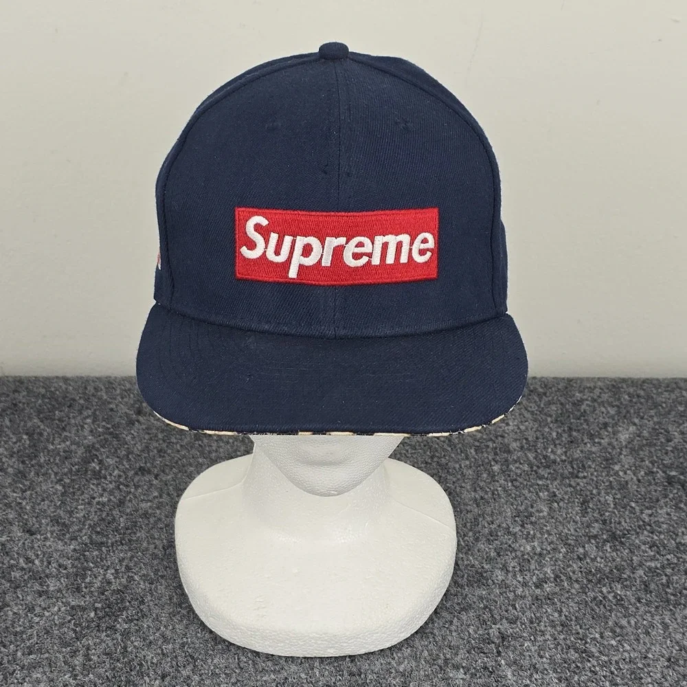 Supreme Navy Box Logo Leopard Brim USA Flag Snapback Hat World Famous Cap